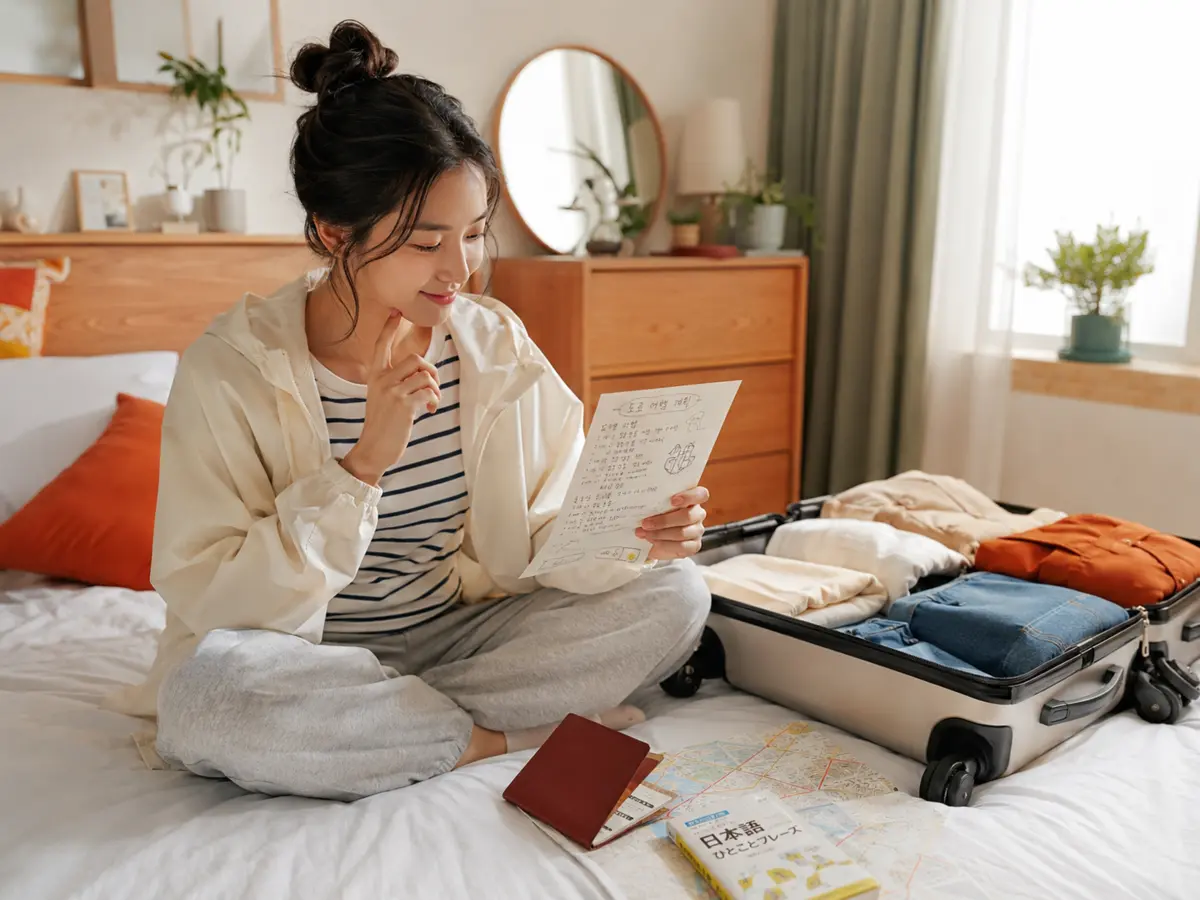 일본 여행 짐과 일정을 준비하는 학습자